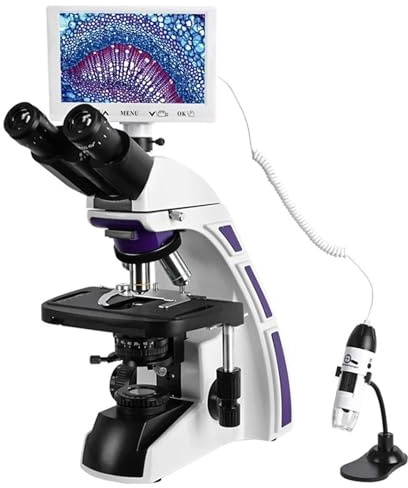 Microscopio, Microscopio composto trinoculare professionale da laboratorio con zoom biologico HD + LCD VGA 7 pollici + portatile elettronico digitale