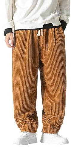 Pantaloni di Velluto Uomo, Baggy Kirakuco Pantalonis Giapponesi, Caldi Comodi invernale Pantalone, Modello con Vita Elasticizzata e Cordino,Taglio Largo e Dritto, Stile Streetwear Sportivo, con Tasche