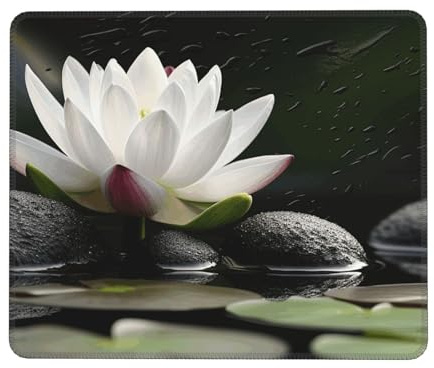 Tapis de souris pour ordinateur avec base en caoutchouc antidérapant, lotus et pierres zen noires, tapis de souris lavable, tapis de souris portable pour ordinateur portable, bureau, maison, 25,4 x