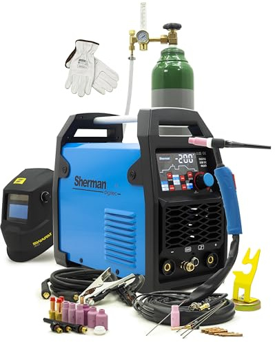 Sherman XXL Schweißgerät Set 4-in-1 Kombischweißgerät - WIG DC Inverter 200A mit Schweißhelm, Druckminderer & Profi-Ausrüstung - TIG HF, Puls - DIGITIG 208 MULTI Bestschweissen.de