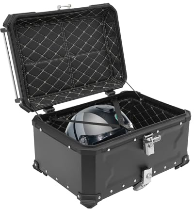 yikmid Top Case pour moto 65L, boîte arrière étanche avec serrure de sécurité, construction en aluminium et acier au carbone, pour 2 casques et accessoires de voyage – noir, autocollants