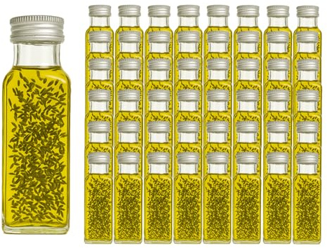 hocz Glasflaschen Set mit Schraubverschluss Silber | 50 teilig | Füllmenge 100 ml | Maras Saftflaschen Spirituosen Likörflaschen Setzen Sie ganz einfach Ihr eigenes Öl an
