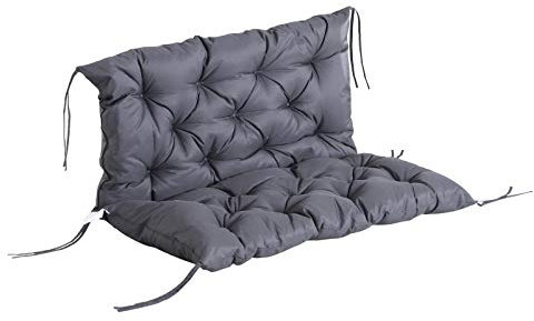 Outsunny 2 Sitzer Bankauflage 100 x 98 x 8 cm Sitzkissen mit Bändern Rückenkissen für Indoor/Outdoor Polster Auflage für Sitzbank Gartenbank Gartenmöbel Hollywoodschaukeln Dunkelgrau