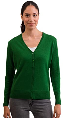 CASH-MERE.CH 100% kashmir damtröja cardigan V-ringad | kofta V-ringad 2-trådig, Grön, S
