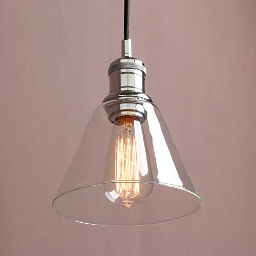 Yosoan Lighting Industrial Loft Bar Glass Shade Pendant Light Fittings, Edison Hanging Ceiling Lamp Decorative Lighting for for Kitchen Island Living Room Bedroom Dining Room (Chrome)