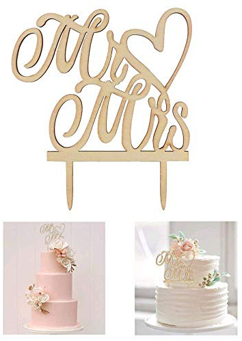 AILANDA Cake Topper Hochzeit Kuchendekoration Mr Mrs Tortenstecker Holz Kuchen Topper Hochzeitstorte Kuchendeckel Tortendeko Kuchenaufstecker für Wedding Brautpaar