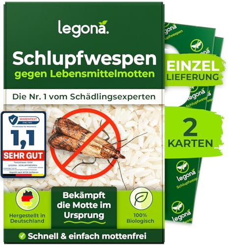 Legona Trichogrammes Anti Mites Alimentaires - 2 Cartes à 1 Livraison - Anti-Mites Naturel - Puissant Produit Contre Les Mites