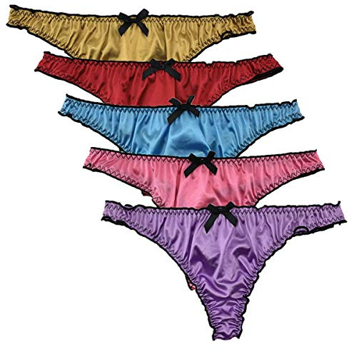 Queen Star Pack of 5 Women's Satin String Bikinis Knickers (XXL)