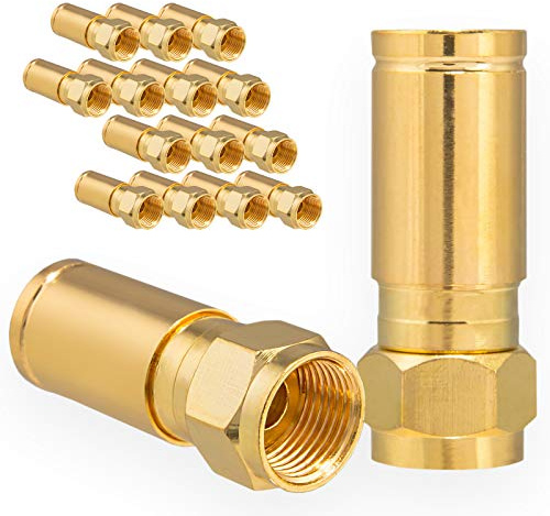 16 conectores F de compresión profesionales chapados en oro para cable SAT | Cable coaxial con diámetro 6,8 – 7,2 mm conector 4 K UHD HQ conector de compresión macizo de HB-Digital