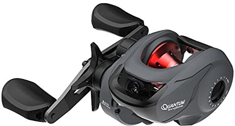 Quantum Invade Baitcast-Angelrolle, Größe 100, Rechtshänder, übergroße Griffknöpfe, reibungsloses Ritzel, Leichter Graphitrahmen, Dunkelgrau
