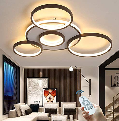 Deckenleuchte LED Modern Groß Wohnzimmerlampe Dimmbar Fernbedienung Deckenlampe Ring Design Decke Schlafzimmerlampe Deckenlicht Acryl Lampenschirm Esszimmer Küche Leuchte Büro Pendelleuchte,5 heads