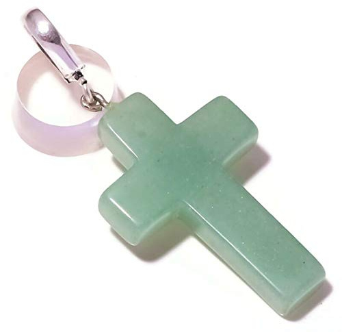 37,7 carats vert aventurine perles pierres précieuses faites à la main grande croix pendentif agate perles bijoux