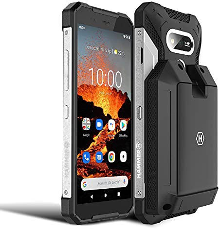 Hammer H Explorer PRO 5,7 IPS Outdoor Handy, Militärstandard Smartphone, Mega-Akku 5000mAh, 48MP Kamera, eSIM, NFC, Wasserdicht/Stoßfest, LTE 4G + externer Akku mit Powerbank-Funktion - Set, Silver