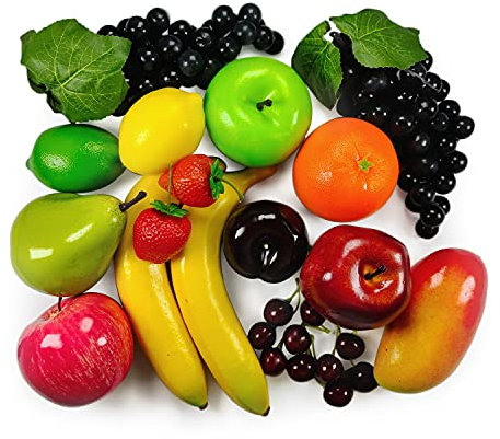 Künstliche Früchte Pack, Gefälschte Früchte für Wohnkultur, Simulation Obst Set, Party Chirstmas Decortion, Fruchtmodel für Fotoshooting, Gefälschte Erdbeere, Mango, Bananen. Insgesamt 20 Stück / Set