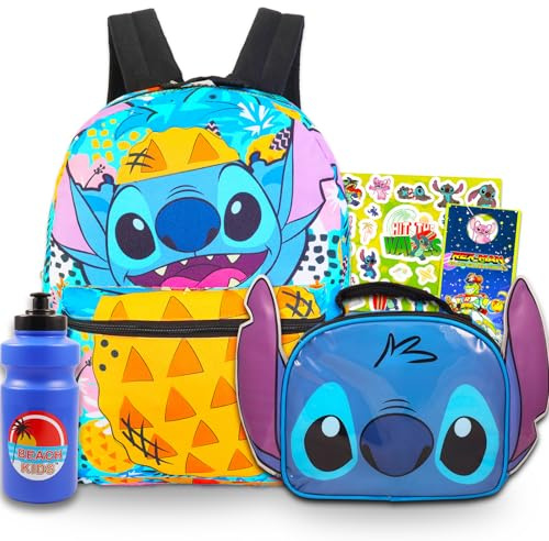 Disney Lilo and Stitch Backpack and Lunch Box Set - 4 Pc Bundle of 16 School Bag, Lunch Bag, and More for Boys and Girls | Stitch School Supplies Set