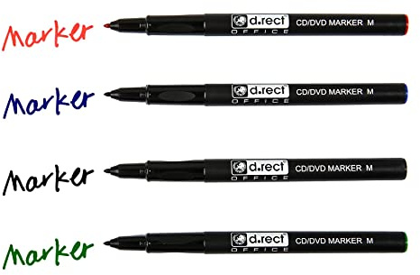 D.RECT - CD/DVD Marker Stift | Satz von 4 Farben | 0.1 mm | Permanentstift | Ideal für Glas, Kunststoff und Folie| Sehr Universell