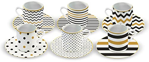 Karaca Nossa Set di tazze da caffè per 6 persone, è Praticamente Lavabile a Mano, Porcellana resistente, Geometrici in armonia, Elegante, Speciale vernice esterna