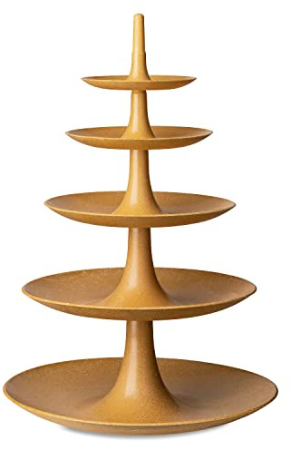 Koziol BABELL BIG Etagere 5-teilig | Servierständer für Kuchen, Gebäck, Obst, Käse, Sandwiches | biozirkulärer Kunststoff, stapelbar, spülmaschinengeeignet | Küche, Haushalt (nature wood, BIG)