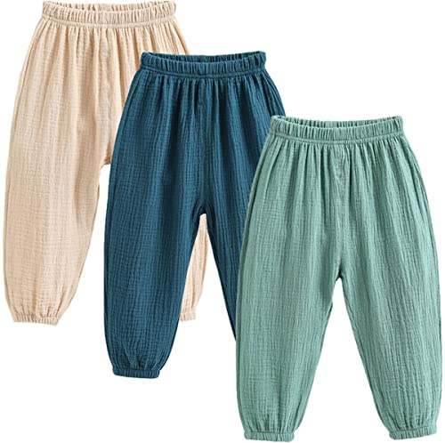 3 Pack of Kinder Mädchen Jungen Sommer Anti-Moskito Leinenhose Bloomers Baumwolle Lange Hosen dünn Pumphose Haremshose Jogginghose Lässige Hose 120