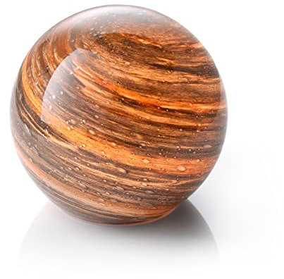 Auraglow Handmade Blown Glass Art Planet LED Table Lamp, Cordless Battery Operated Light, [Jupiter]