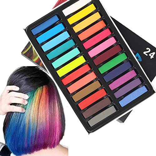 CHSEEO 24 Farben Haarkreide für Kinder Auswaschbar Ungiftig, Haarkreide Pink Blau Weiß Rose RoGt Schwarz, Eschenkideen für Teenager-Mädchen und Jungen Cosplay