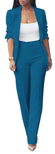 HuiSiFang Womens Fall Fashion 2 Piece Blazer Sets Open Front Blazers and Slim Fit Pants Suits Set