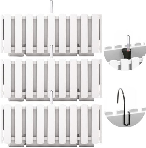 DTU24 3er Balkontopf Set mit Aufhängung, Bewässerungssystem - Blumentopf mit Haken für Geländer 39 cm Weiß