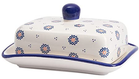 PULLMER Butterdose aus Keramik mit Deckel, dickwandiger, perfekte Aufbewahrung für Butter, rustikales Design,Butterschale, Butterbehälter, spülmaschinenfest
