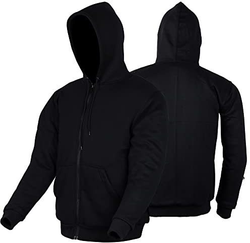 Bikers Gear Australia - Chaqueta protectora para motocicleta, color negro, rojo y gris, con capucha forrada con Kevlar y chaqueta de moto extraíble con revestimiento suave para hombre, Negro, 48
