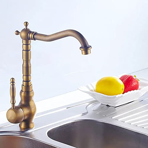 Küchenarmatur, antikes Messing, gebürstet, Küchenarmatur, 360-Grad-Drehgelenk, Kupfer, für Badezimmer, Waschbecken, Wasserhahn, Kran, heißes und kaltes Wasser, drehbarer Mischerkran It's so kind of
