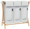 AdelDream Wäschekorb 3 Fächer 150L Bambus Wäschesammler Wäsche Sortiersystem X-förmige Wäschebox laundry baskets Wäschesortierer Hellgrau (150l Hellgrau)