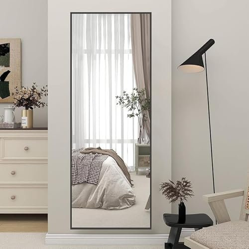 Goezes Standspiegel 160x40cm Groß Ganzkörperspiegel HD Bodenspiegel Wandspiegel mit Rahmen, Full Body Mirror für Schlaf-, Wohn-, Ankleide-, hängend oder an die Wand gelehnt (Schwarz)