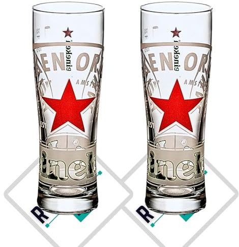RoxleyLtd Roxley 2 x Heineken NUCLEATED Lager Beer X2 Half Pint Glass | 28cl Heineken Glasses