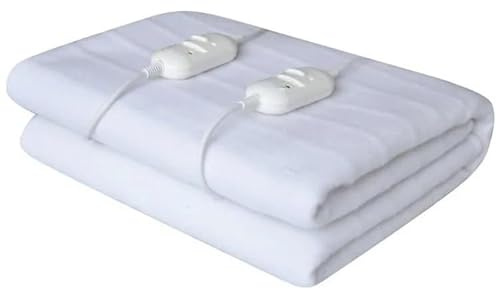 EMPOTEC Termocoperta Elettrica Matrimoniale Scalda Letto 160x140cm Bianca 60+60W in Poliestere Coperta Termica Lavabile 2 Temperature e Indicatore LED (160x140)