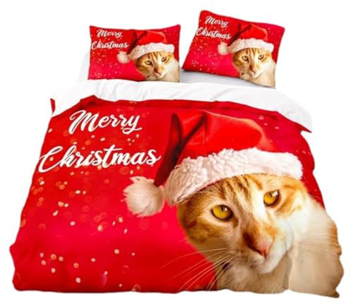 Weihnachtsdekoration Winter Bettwäsche-Set, Hund Und Katze Muster Jungen Mädchen Bettbezug 140x200 Mit Kissenbezug 75x50cm (A4,220x240cm + 80x80 cm)