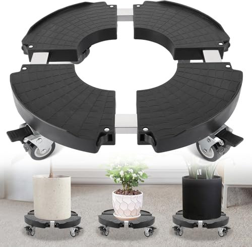 Rullo per Piante FWEEK Ø 40-48cm Portata 200 kg, Rullo Rotondo per Fiori Regolabile con Ruote girevoli a 360°, ASSE di rotolamento Nero per Piante da Giardino casa Vaso da Fiori