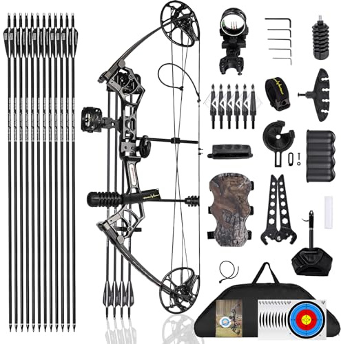 PANDARUS Youth Archery Ready to Hunt Compound Bow Lightweight Package 70 Lbs Adjustable,25-31 Draw Length,up to 320 fps,2026 New,Made in USA(Black Right Handed Pro)