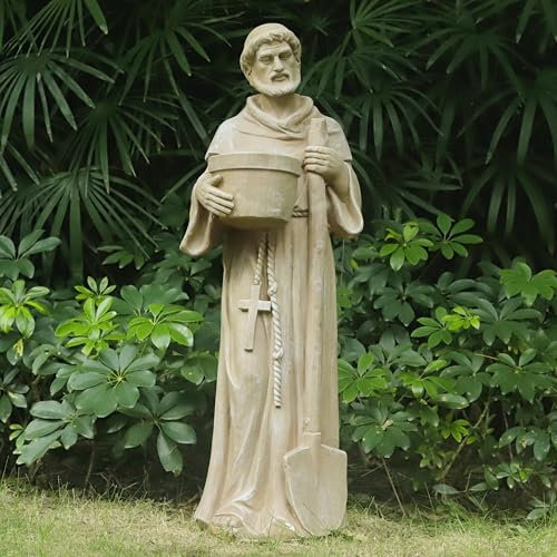 HOUSINGOD 91,4 cm H große St. Fiacre Statue Outdoor Dekor für Garten Rasen Hof Veranda Terrasse Flur Religion Skulptur