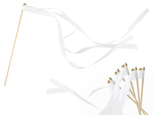 30 Stück Wedding Wands mit Glocke, Wedding Wands Hochzeit, Zauberstäbe Hochzeit Luftschlangen, Spalier Hochzeit mit Weißes Band, Kirchendeko für Hochzeit, Weihnachten, Geburtstage