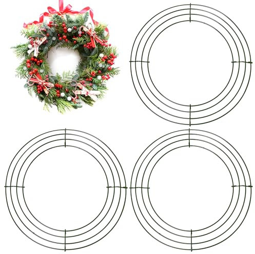 3 Pack Large Christmas Wire Wreath Ring 14 inch Metal Wire Wreath Frame Christmas Wreath Ring Crafting Wreath Base, Wedding Thanksgiving Halloween Xmas Wreath Frame Wreath Making Supplies