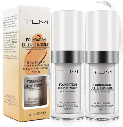 Farbwechselnde Foundation, Feuchtigkeitsspendende Flüssig Concealer Foundation Make Up Lang Anhaltender Makeup Halt Foundation, SPF 15 Sonnenschutz Ganzen Tag Einwandfrei, Leichtgewicht (2 Stück)