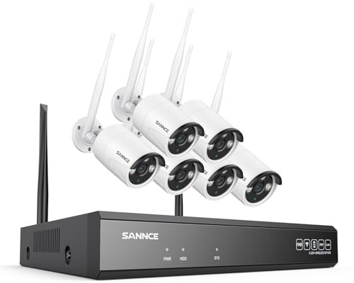 SANNCE 5MP Wireless CCTV Security Camera System, 10 Channel NVR, 6x 5MP Cameras, Two Way Audio, Works with Alexa, Human Detection, App Alert, Outdoor IP66 Waterproof, NO HDD