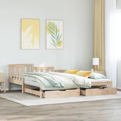 vidaXL Tagesbett, Bettsofa Ausziehbar mit Schubladen, Gästebett ohne Matratze mit Lattenrost, Ausziehbett Schlafsofa, 80x200cm Massivholz Kiefer