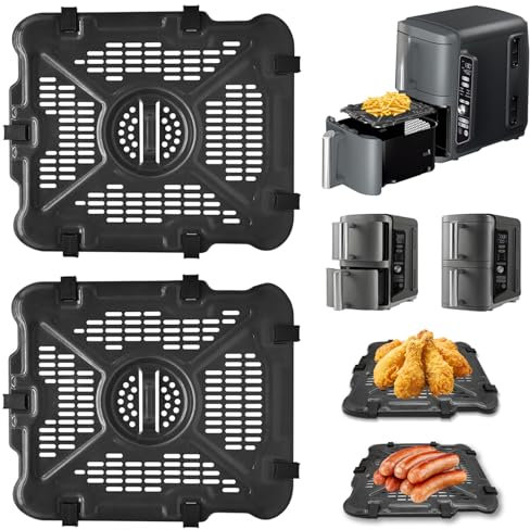 GCQ Air Fryer Grill Pan for Ninja SL400UK 9.5L SL300UK 7.6L Double Stack XL 2-Basket Air Fryer, 2 Packs Replacement Air Fryer Crisper Plate Grill Tray Accessories with Rubber Bumpers,Dishwasher Safe