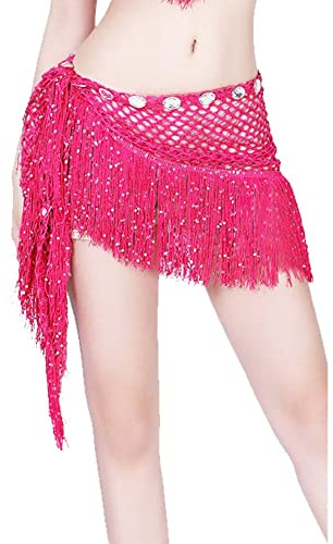 Keuyeo Bauchtanz-hüfttuch, Bauchtanz-quastengürtel, Outfit, Wickel-Pailletten-Tanzrock, Rosafarbene Schwarze Tanzkostüme Für Frauen Und Mädchen
