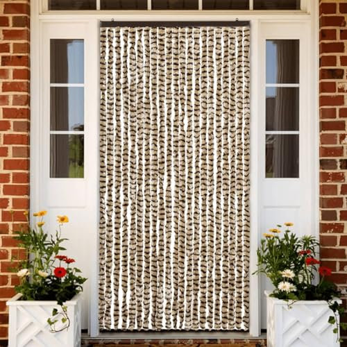 Sufrk Insektenschutz-Vorhang Beige und Braun 90x220 cm Chenille Insektenschutz BalkontüR Fliegenvorhang TüR TüRvorhang Insektenschutz