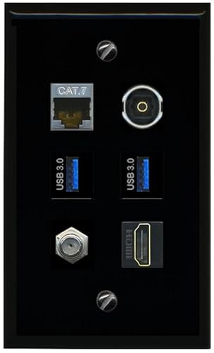 RiteAV Cavo coassiale CAT7 HDMI TOSLINK 2 USB 3 piatto/solido piastra da parete [nero]
