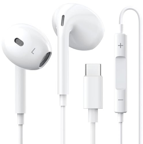 Debbeny Cuffie USB C, Cuffie In-Ear con Micro (Hi-Res) e Volume Control per iPhone 16 15 Pro Max Plus, iPad Pro, Samsung S23 S22 S21 S20 A54, Google Pixel 8 7 6A, OnePlus 10 9