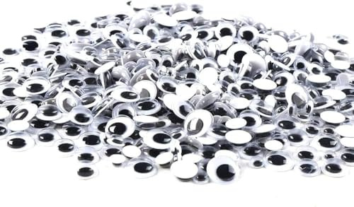 DERAYEE 1000 Stücke Bastelaugen Klebeaugen selbstklebend Wackelaugen Rund Schwarz weiß 6mm bis 12mm Kunststoff Augen für DIY Handwerk Scrapbooking Spielzeug Zubehör