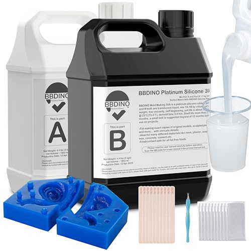 BBDINO Silikonform-Set, flüssiges Silikon für die Formenherstellung, 30 A klar, hochfester Silikongummi, 4 kgs, 1:1 nach Volumen, ideal zum Gießen von Harz, Schmuck, Kerzen, Beton, Gips